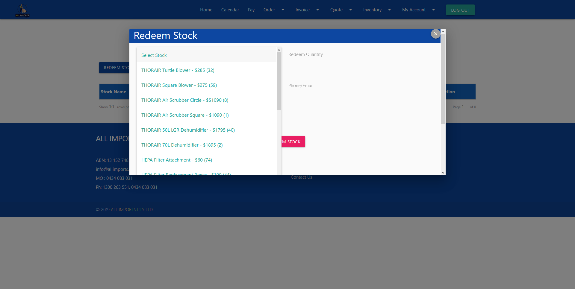All Imports product listing view